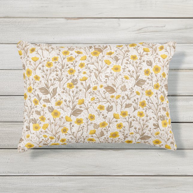 Coussin D'extérieur Boutons jaunes et bruns (Devant)