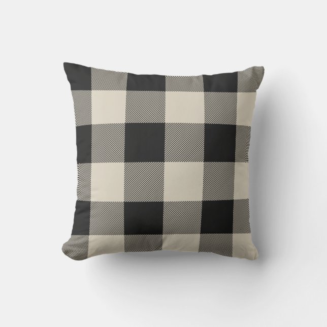 Coussin D'extérieur Buffle noir et beige rustique à contrôle Plaid (Recto)