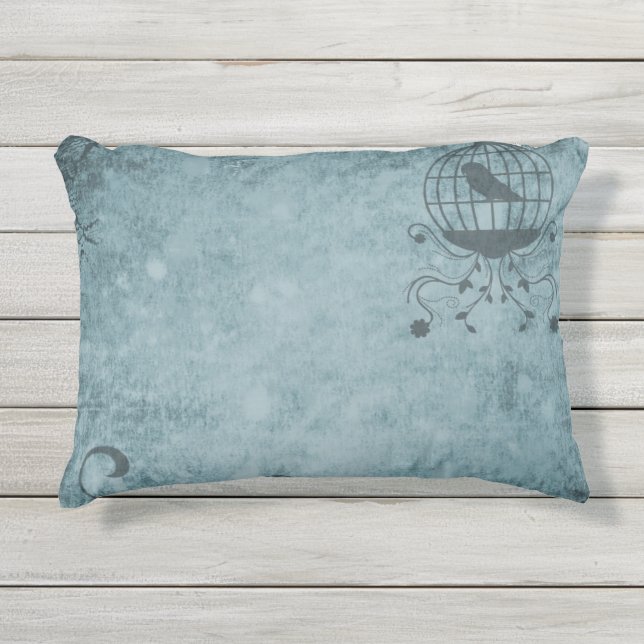 Coussin D'extérieur Cage d'oiseaux au bleu profond de Steampunk (Devant)