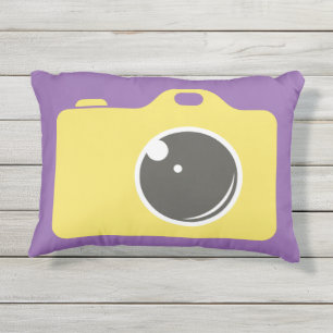 Coussin D'extérieur Caméra d'art pop jaune violet