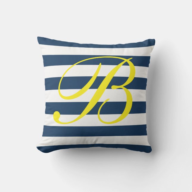Coussin D'extérieur Carreau extérieur rayé de bleu marine et blanc (Recto)