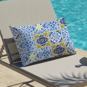 Coussin D'extérieur Carreaux d'azulejos motif bleu blanc jaune