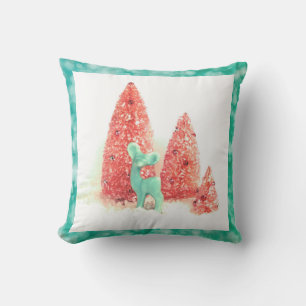 Coussin D'extérieur Cerf de Noël rétro avec cadre Aqua