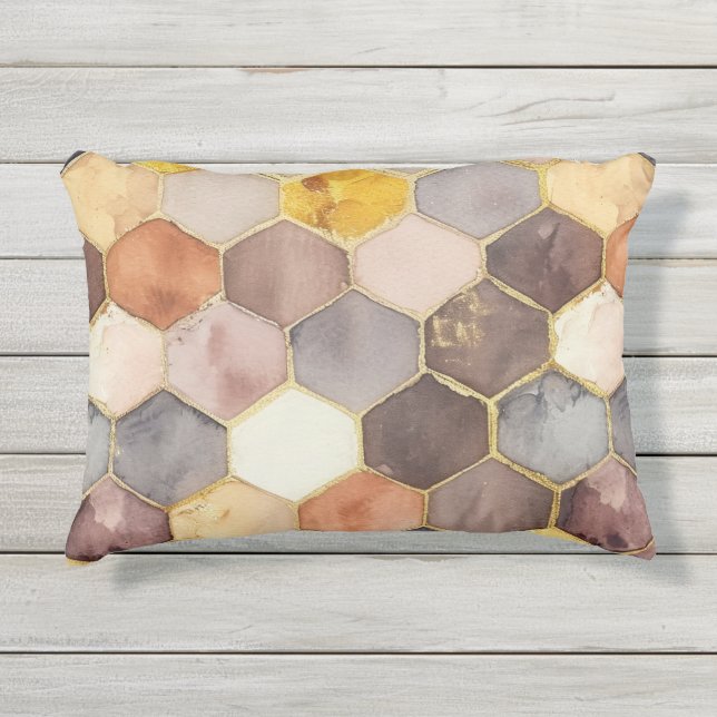 Coussin D'extérieur Champagne Blush au peigne de miel de Glam Abstrait (Devant)