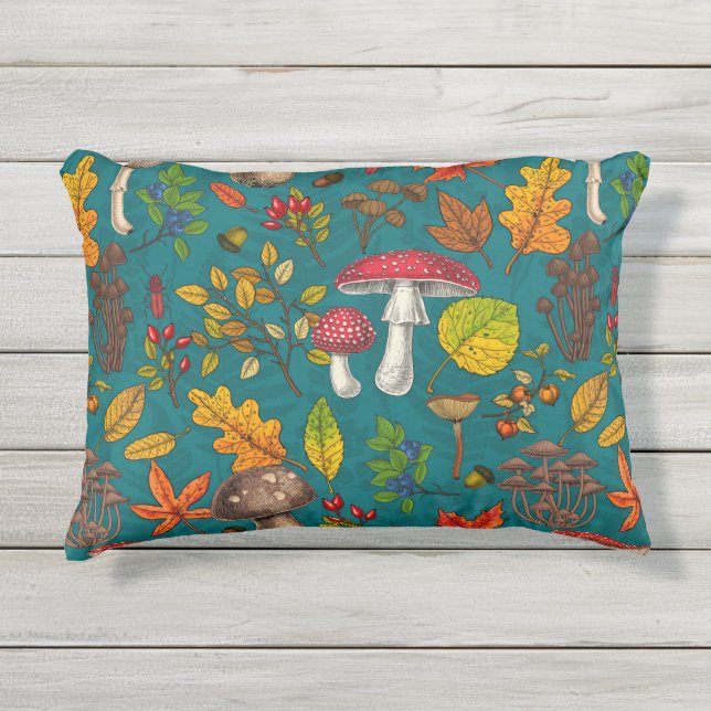 Coussin D'extérieur Champignons d'automne, feuilles, noix et baies sur (Devant)