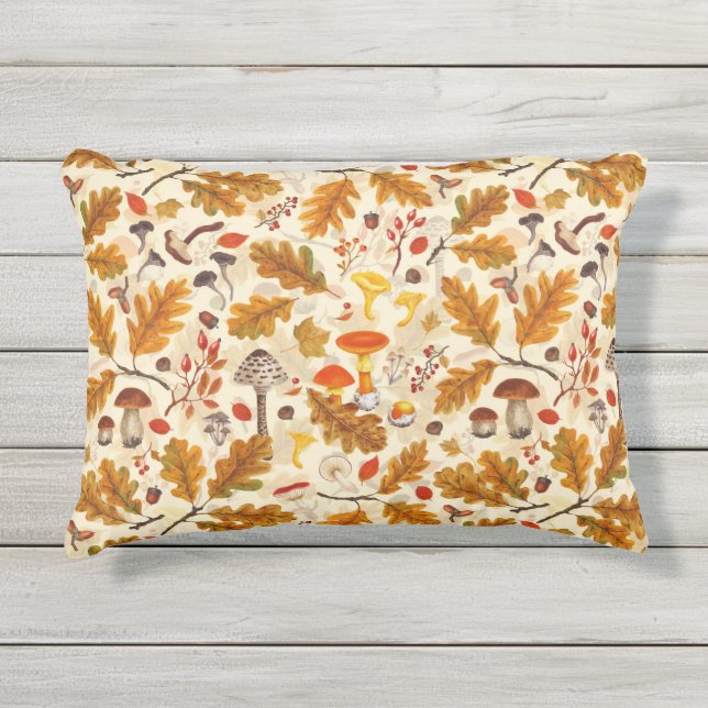 Coussin D'extérieur Champignons forestiers et flore d'automne à la crè (Devant)