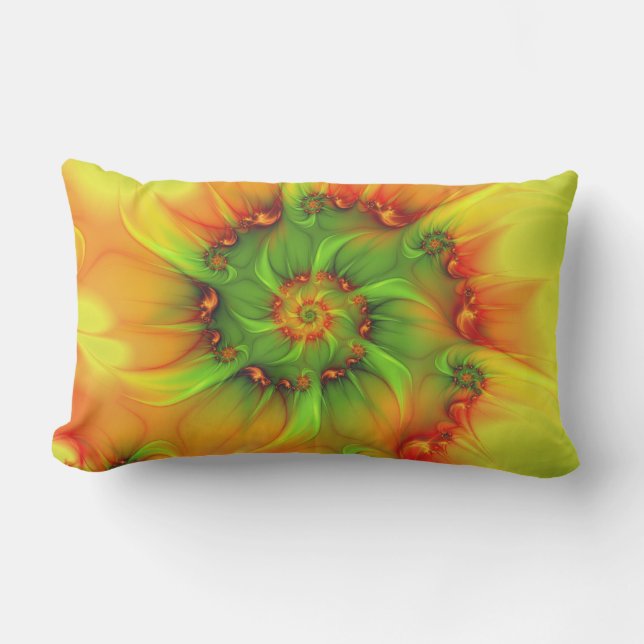 Coussin D'extérieur Chaud Été Vert Orange Abstrait coloré Fractal (Recto)