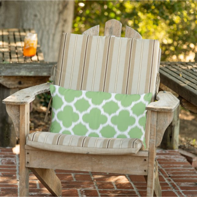 Coussin D'extérieur Chic Été Vert Marocain Ikat Quatrefoil Motif (Chaise)