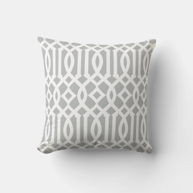 Coussin D'extérieur Chic moderne gris clair et blanc Trellis Motif (Recto)