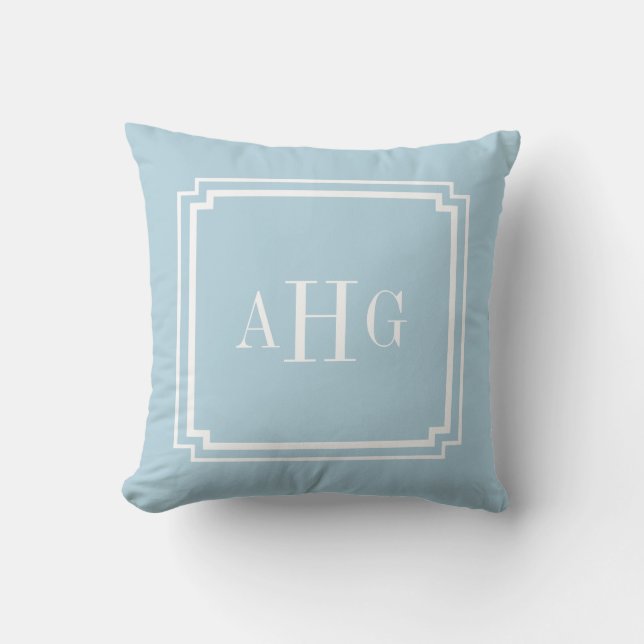 Coussin D'extérieur Ciel bleu et blanc coincé coin personnalisé Monogr (Recto)