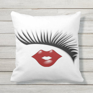 Coussin D'extérieur Cils et concepteur chics féminins Artsy de lèvre