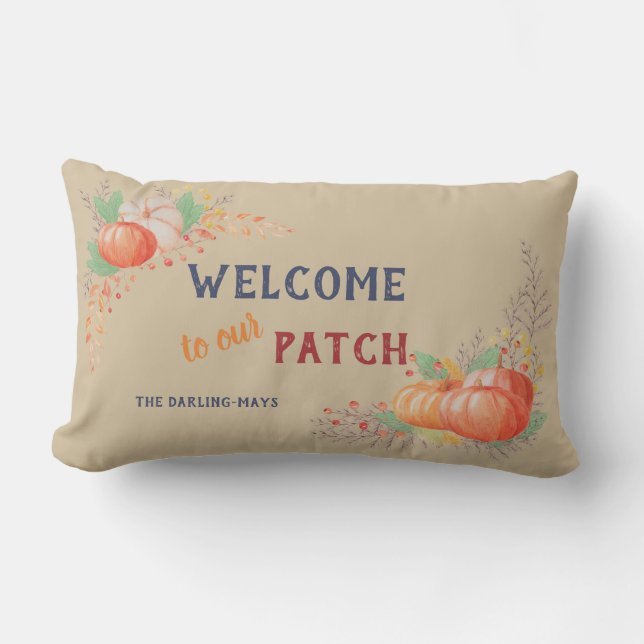 Coussin D'extérieur Citrouille d'automne Bienvenue à notre Patch Perso (Recto)