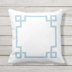 Coussin D'extérieur Clé grecque bleu ciel et blanc