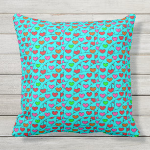 Coussin D'extérieur Coeurs colorés d'amusement sur la turquoise grand