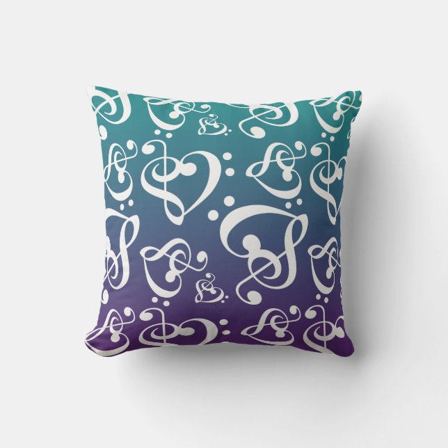Coussin D'extérieur Coeurs de musique réversible Teal & Purple Ombre (Recto)