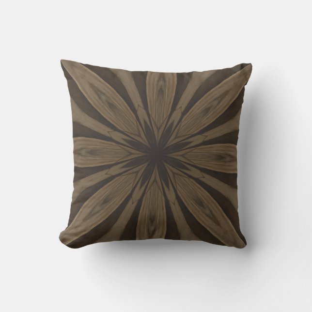 Coussin D'extérieur Conception de kaléidoscope à fleurs Brown rustique (Recto)