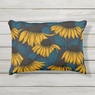 Coussin D'extérieur Confleurs jaunes sur bleu foncé