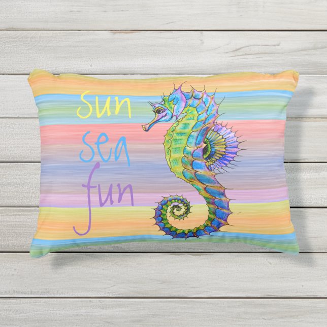Coussin D'extérieur Couleur Coucher De Soleil Bleu Artsy Seahorse (Devant)