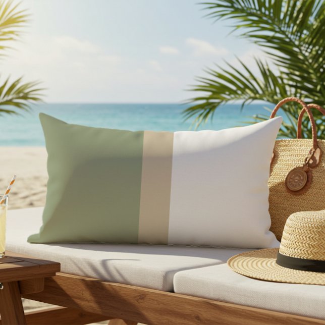 Coussin D'extérieur Couleur moderne Bloc Sage Vert Beige Blanc (Créateur téléchargé)