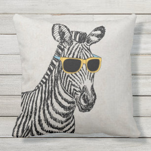 Coussin D'extérieur Croquis de zèbre cool mignon et drôle avec lunet