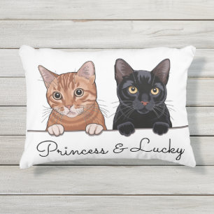 Coussin D'extérieur Cute orange et chatons noirs Nom personnalisé