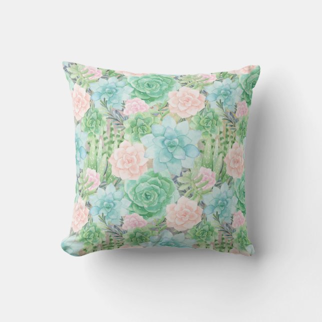 Coussin D'extérieur De superbes succulents | Aquarelle peinte | CARRÉ (Recto)
