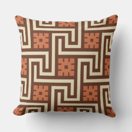 Coussin D'extérieur Déco Clé grecque, Brown, beige et rouille