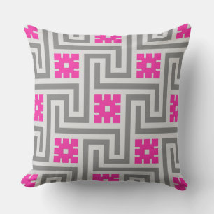 Coussin D'extérieur Décor grec, gris / gris et rose Fuchsia
