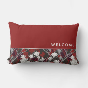 Coussin D'extérieur Design floral rouge noir et gris