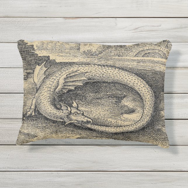Coussin D'extérieur Dragon médiéval Ouroboros (Dos)