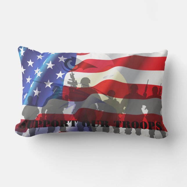 Coussin D'extérieur Drapeau américain patriotique Soutenez nos troupes (Recto)