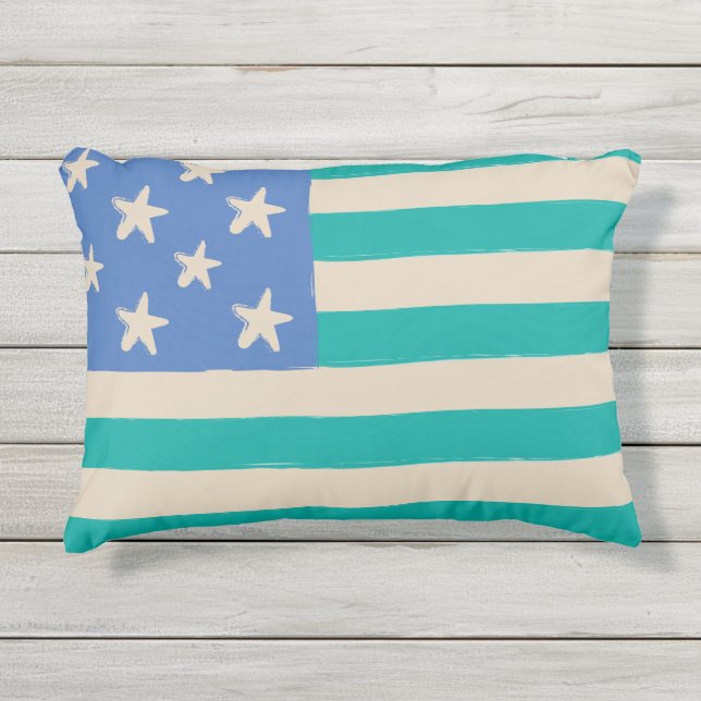 Coussin D'extérieur Drapeau côtier à l'étoile de mer en bleu et turquo (Devant)