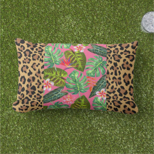 Coussin D'extérieur Empreinte de léopard Pink Tropical Lumbar Lisse or