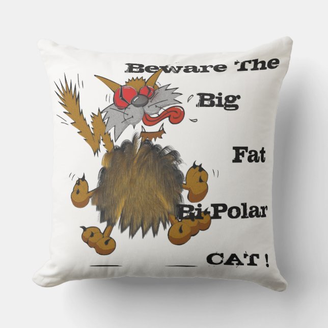 COUSSIN D'EXTÉRIEUR FAITES ATTENTION AU GRAND CHAT BIPOLAIRE GRAS (Recto)