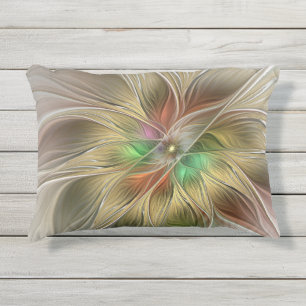 Coussin D'extérieur Fantaisie florale avec fractale abstraite moderne 