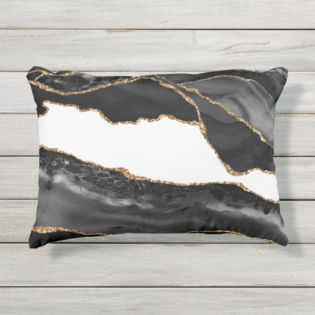Coussin D'extérieur Faux Marblé Agate Black Stone Luxe (Devant)