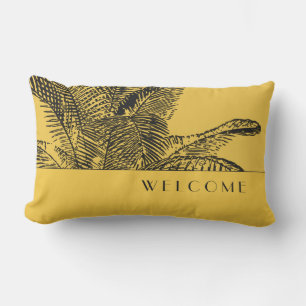Coussin D'extérieur Feuille de palme tropicale jaune et noir d'or  Bie
