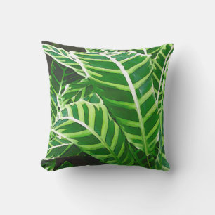 Coussin D'extérieur Feuille tropical, usine de zèbre, vert-foncé