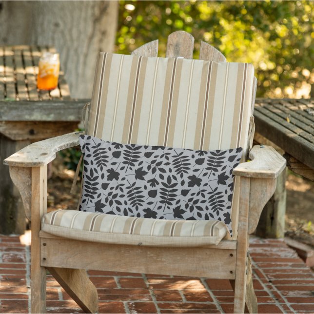 Coussin D'extérieur Feuilles tombés Rpt Motif noir sur gris (Chaise)
