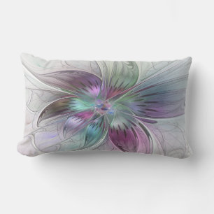 Coussin D'extérieur Fleur Abstraite Colorée Art Fractal Floral Moderne