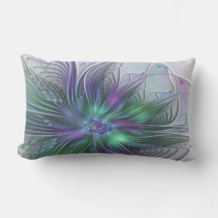 Coussin D'extérieur Fleur verte abstraite moderne fractale violette