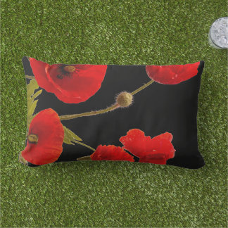 Coussin D'extérieur Fleurs de pavot Coloré Rouge Floral Abstrait Noir