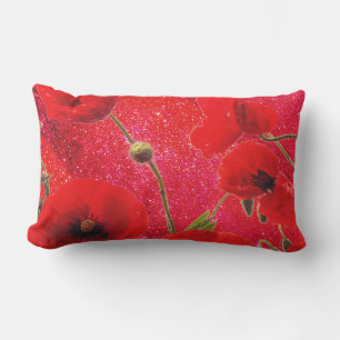 Coussin D'extérieur Fleurs de pavot Glitterie Parties scintillant roug