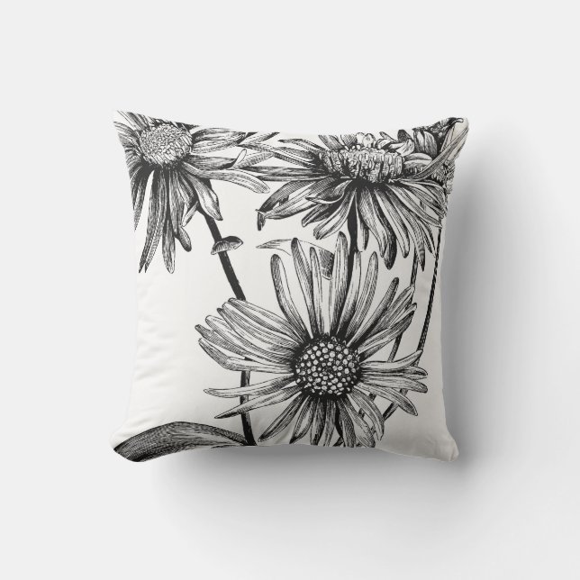 Coussin D'extérieur Fleurs noires et blanches (Recto)