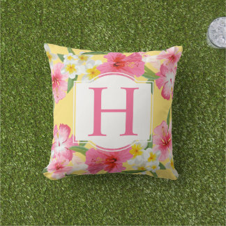 Coussin D'extérieur Fleurs Tropicales Jaunes Roses Personnalisées Mono