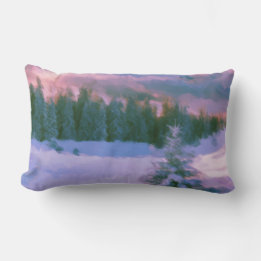 Coussin D'extérieur Forêt D'Hiver Firs Purple Lumière Reflétant Sur La