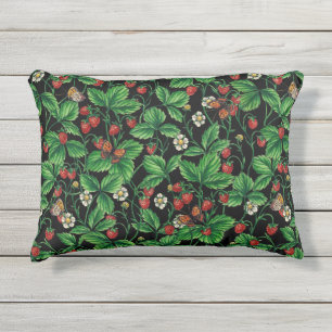 Coussin D'extérieur Fraises sauvages sur le noir