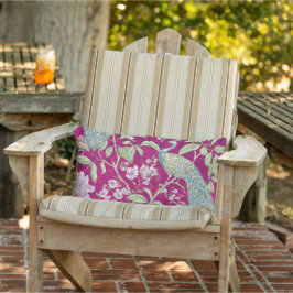 Coussin D'extérieur Fuchsia Chinoiserie Peacock Floral Patio Extérieur