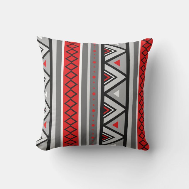 Coussin D'extérieur Géométrique moderne du sud-ouest, rouge et gris /  (Recto)