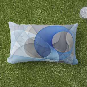 Coussin D'extérieur Graphisme d'art fractal abstrait bleu gris moderne